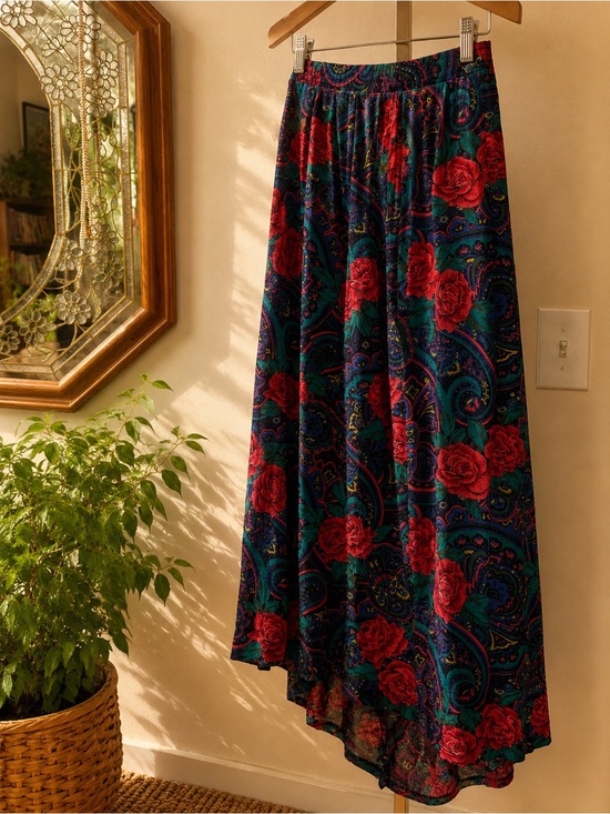 Dresses & Skirts - Floral Maxi Skirt with Red Rose Print